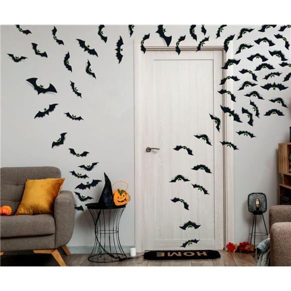 56-Piece 3D Plastic Bats: Spooky Halloween Decorations for Indoor & Outdoor - Picture 5 of 7